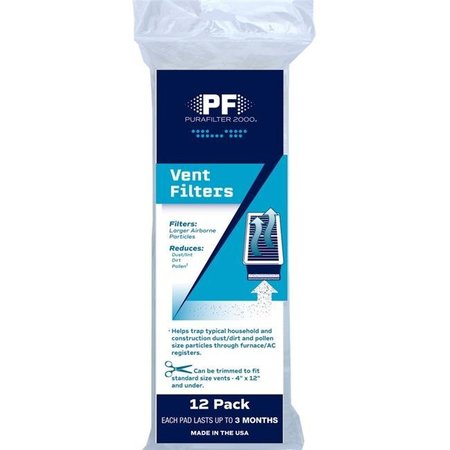 PROTECT PLUS INDUSTRIES LLC Protect Plus 6029520 12 x 4 in. Purafilter 2000 Rectangular Vent Filter - Pack of 12 6029520